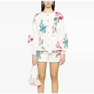 PATBO Poppy Denim Sequin Embroidered Jacket White Sz S NWT $1,200 {3S37}